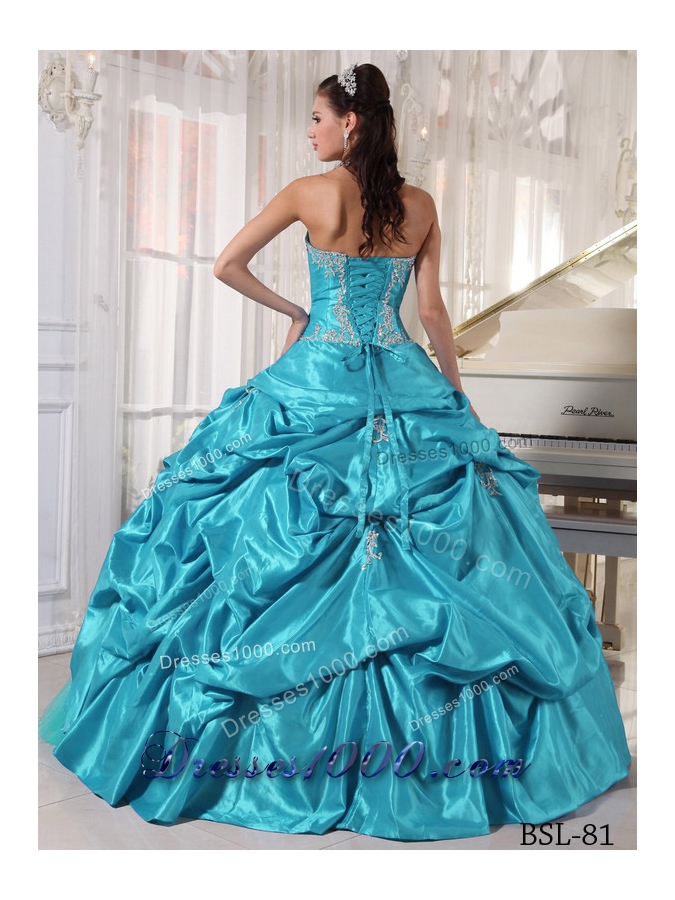 Aqua Blue Ball Gown Strapless 2014 Pretty Quinceanera Dress with Appliques