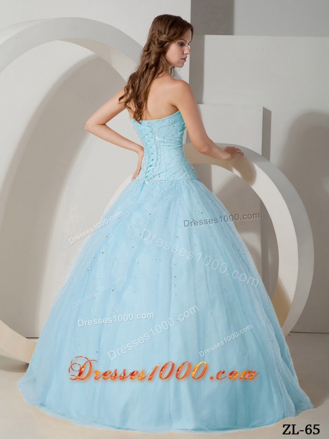 Ball Gown Strapless Floor-length Tulle Quinceanera Dress with Beading