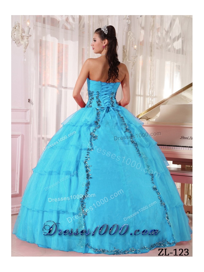 Cheap Aqua Blue Ball Gown Sweetheart Quinceanera Dress with Organza Paillette
