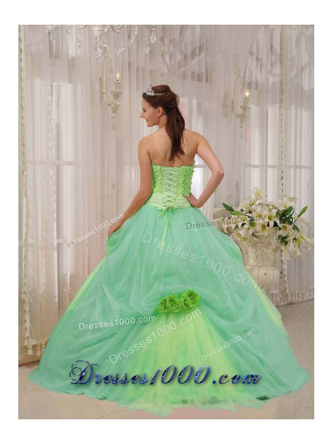 Colourful Ball Gown Strapless with Hand Made Flowers Quinceanera Dress