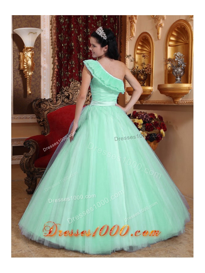 Cute One Shoulder Quinceanera Dress in Apple Green Princess with Ruching