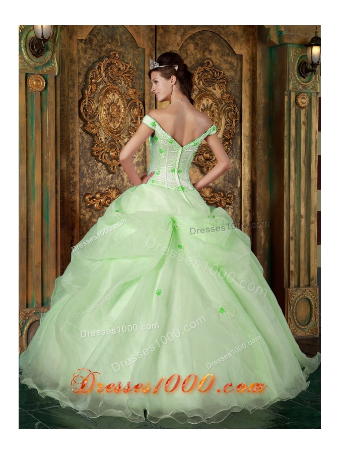 Elegant Off The Shoulder Quinceanera Dress in Light Green Ball Gown with Appliques Quinceanera Dress