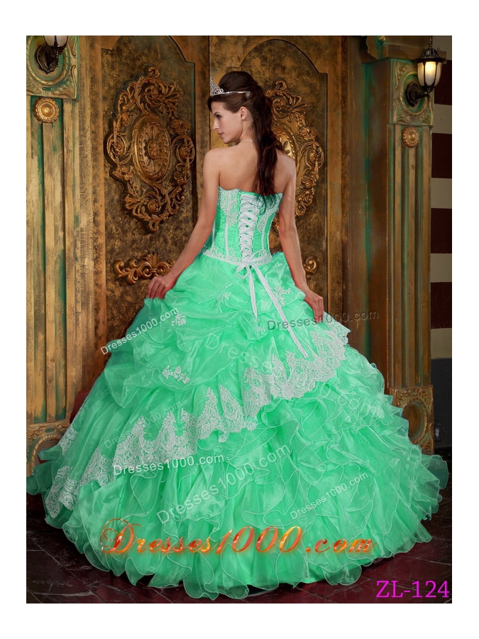 Popular Apple Green Ball Gown Strapless with Ruffles Quinceanera Dress