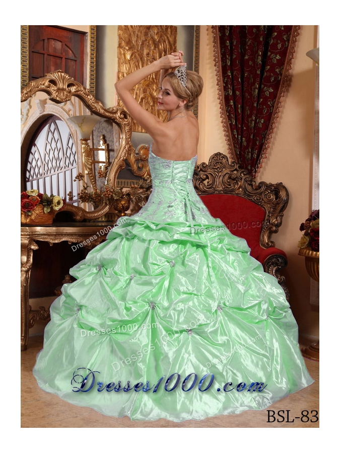 Sweetheart Quinceanera Dress in Light Green with Embroidery and Beading