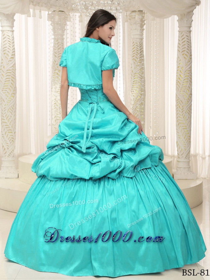 2014 New Style Aqua Blue Sweetheart Appliques Lace Up For Quinceanera Dress