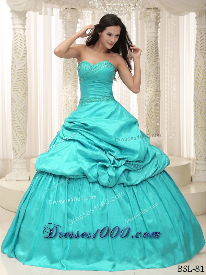 2014 New Style Aqua Blue Sweetheart Appliques Lace Up For Quinceanera Dress