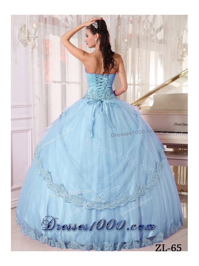 Aqua Blue Lilac Sweetheart Long Quinceanera Dress with Appliques