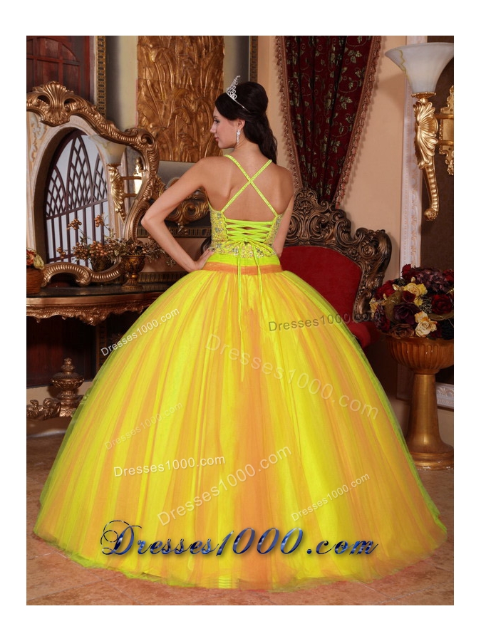 New Style Spaghetti Straps Tulle Beading Quinceanera Gown