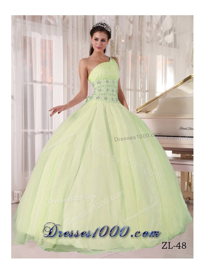 Simple One Shoulder Tulle Puffy Quinceanera Dresses with Beading