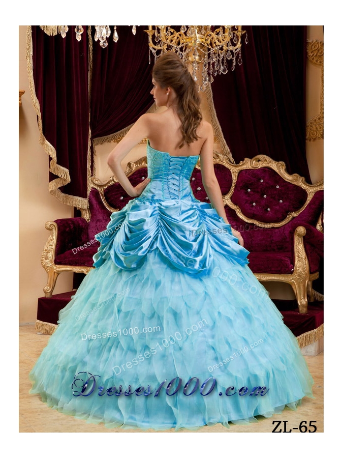 2014 Aqua Blue Ball Gown Strapless Floor-length Quinceanera Dress with Ruffles