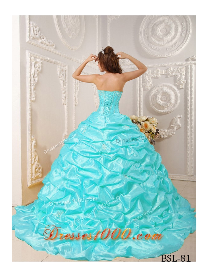 Puffy Strapless Appliques and Beading Quinceanera Dress with Court Train