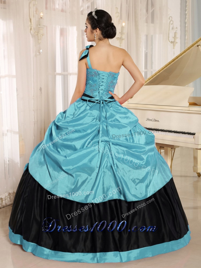 Aqua Blue One Shoulder For 2013 Quinceanera Dress With Bowknot and Appliques