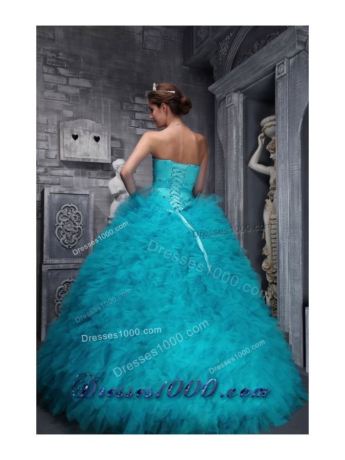 Aqua Blue Quinceanera Dress Exclusive Sweetheart Taffeta Organza Beading