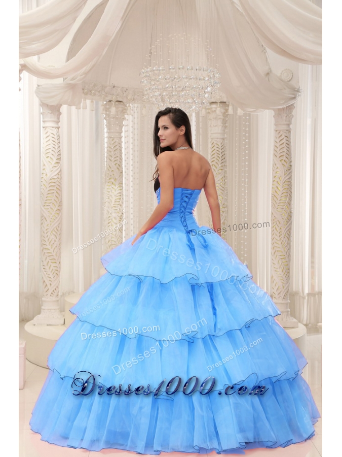 Pretty Sweetheart Beaded and Layers Ball Gown Quinceanera Dresses in Aqua Blue