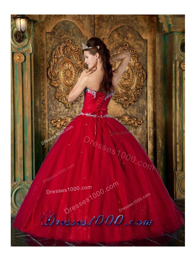 Wine Red Princess Sweetheart Beading and Appliques Quince Dresses