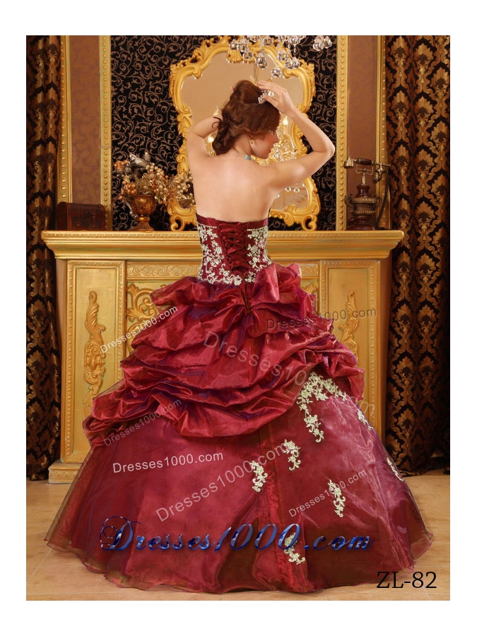Wine Red Strapless Appliques Cheap Quinces Dresses On Sale