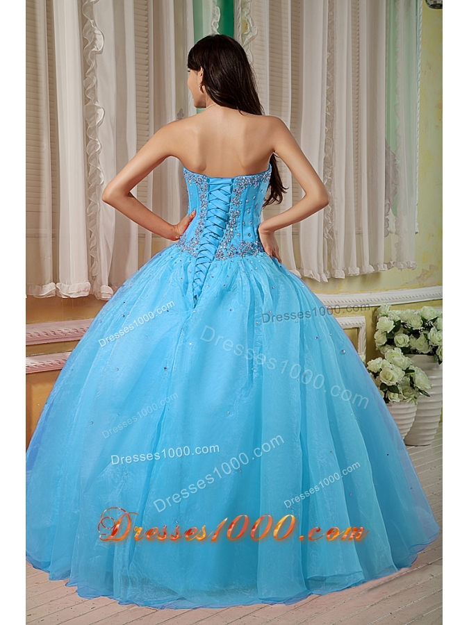 2014 Fashionable Blue Ball Gown Sweetheart Quinceanera Dress with Beading