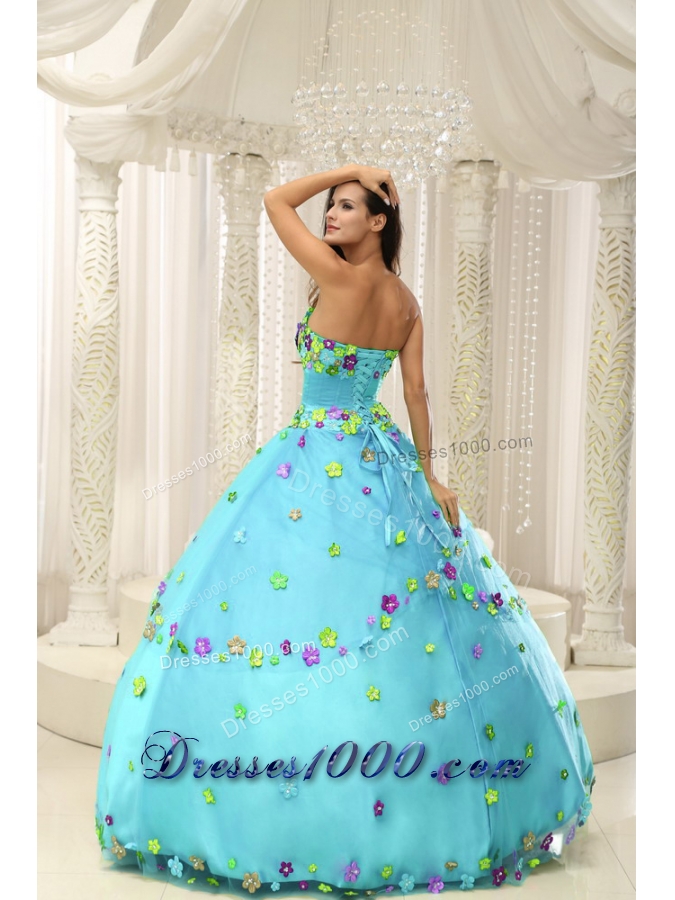 Baby Blue Ball Gown 2014 Quninceaera Gown For Custom Made Appliques Decorate Bodice