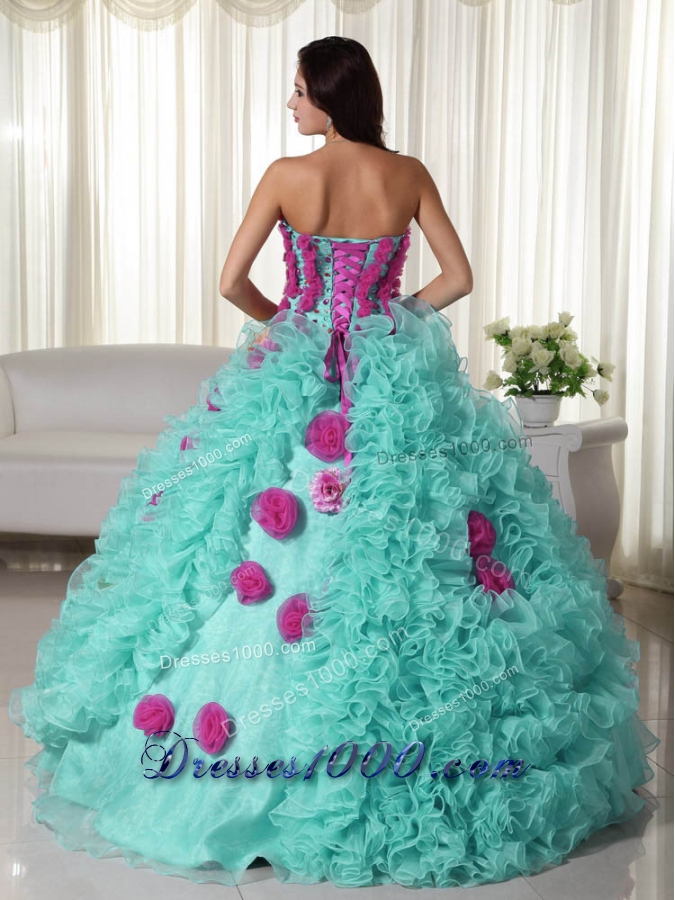 Baby Blue Ball Gown Strapless Quinceanera Dress with Organza Beading