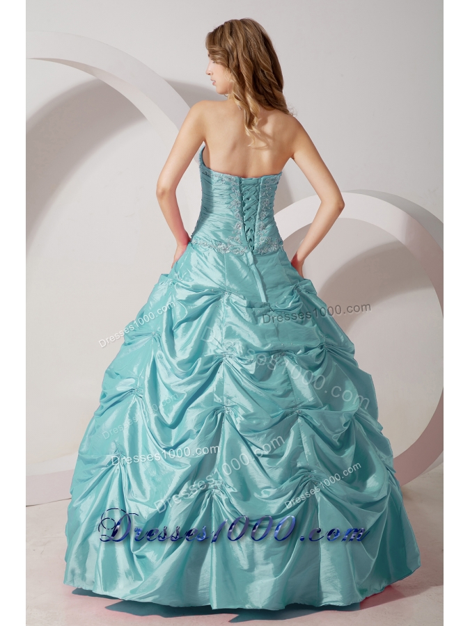 Baby Blue Princess Strapless Quinceanera Dresses with Taffeta Appliques