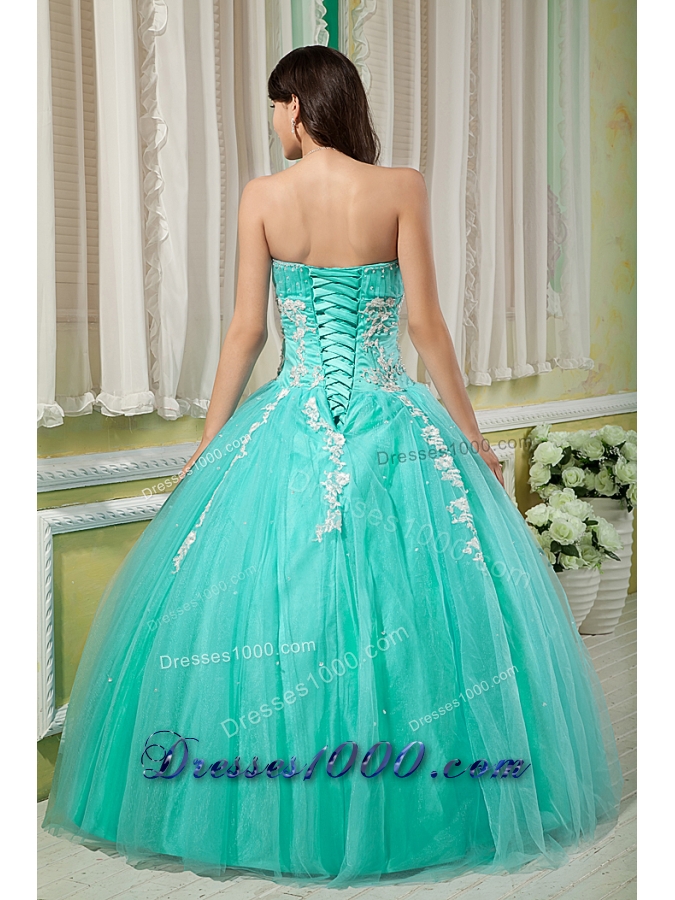 Turquoise Ball Gown Sweetheart Quinceanera Dress with Tulle Appliques