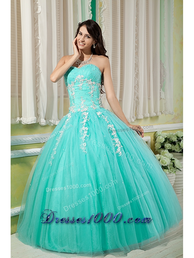 Turquoise Ball Gown Sweetheart Quinceanera Dress with Tulle Appliques