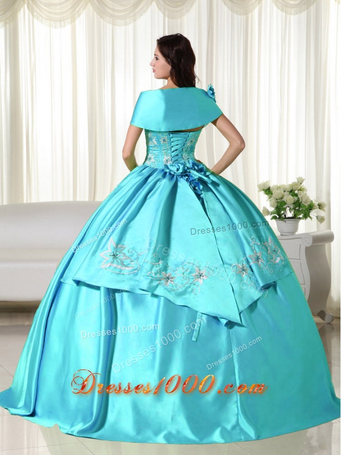 Baby Blue Ball Gown Off the Shoulder Quinceanera Dress with Taffeta Embroidery