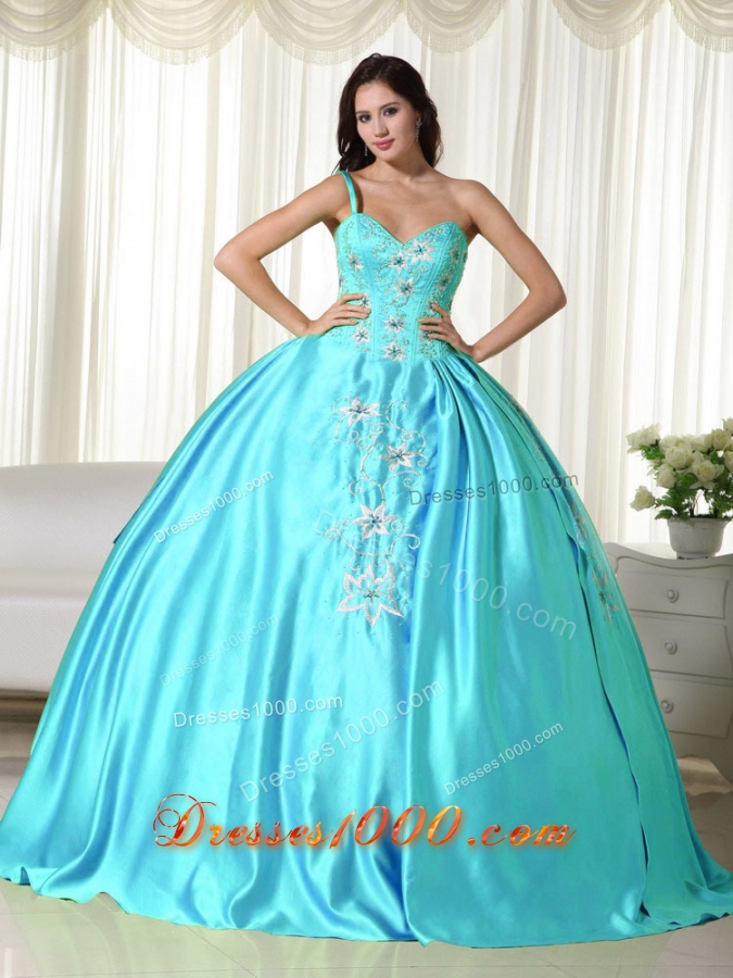 Baby Blue Ball Gown Off the Shoulder Quinceanera Dress with Taffeta Embroidery