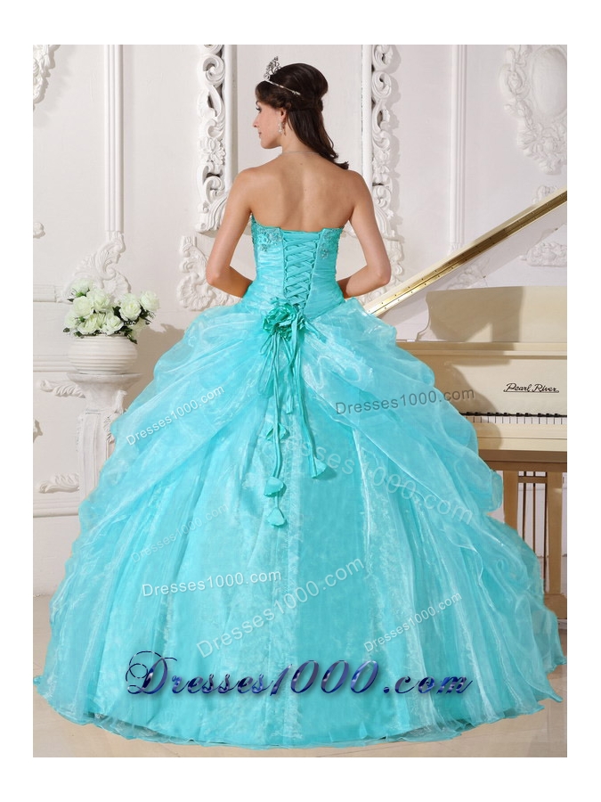 Ball Gown Strapless Floor-length Organza Embroidery Quinceanera Dress with Beading