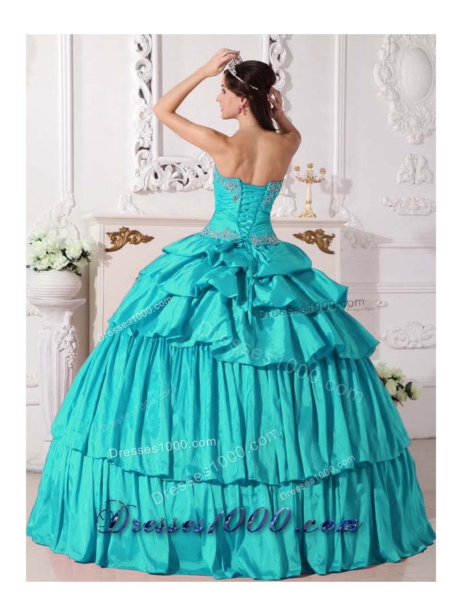 Turquoise Ball Gown Sweetheart Quinceanera Dress with Taffeta Beading Detachable