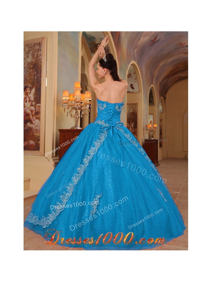 2014 Teal Ball Gown Sweetheart Embroidery Quinceanera Dress with Beading