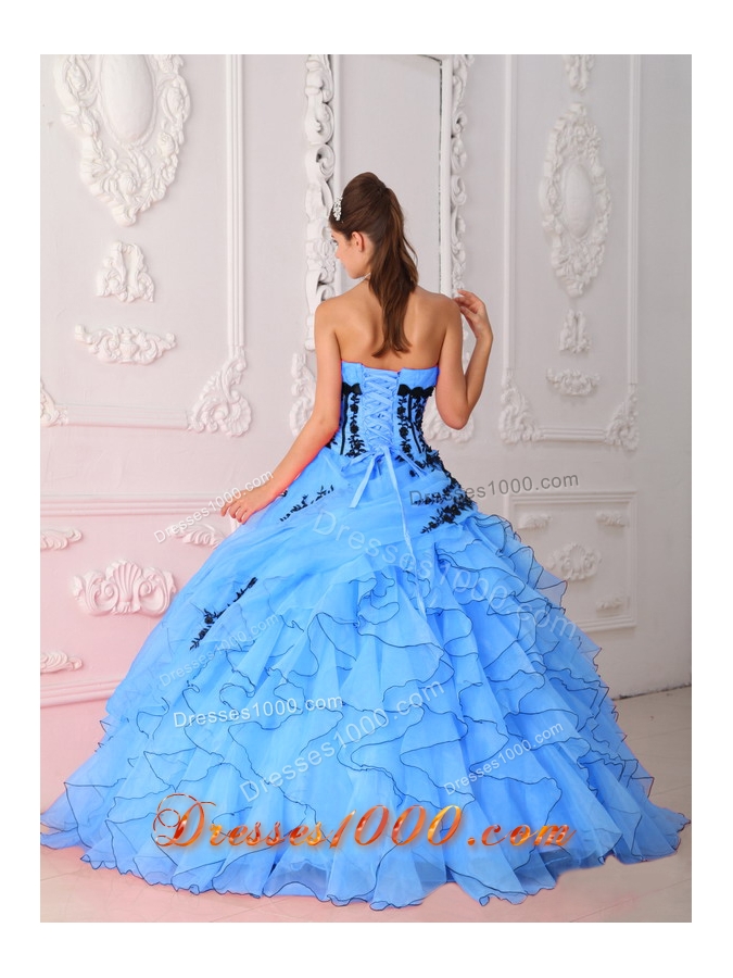 2014 Cute Sweet Ball Gown Strapless Appliques in Aqua Blue Quinceanera Dress with Ruffles
