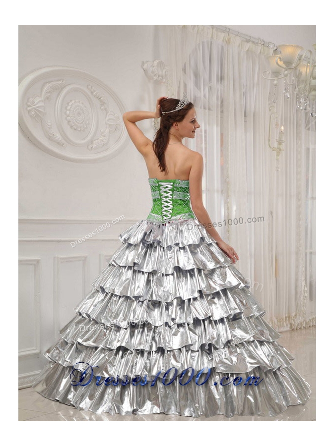 2014 Spring New Style Princess Strapless Beading and Ruffled Layers Quinceanera Dress