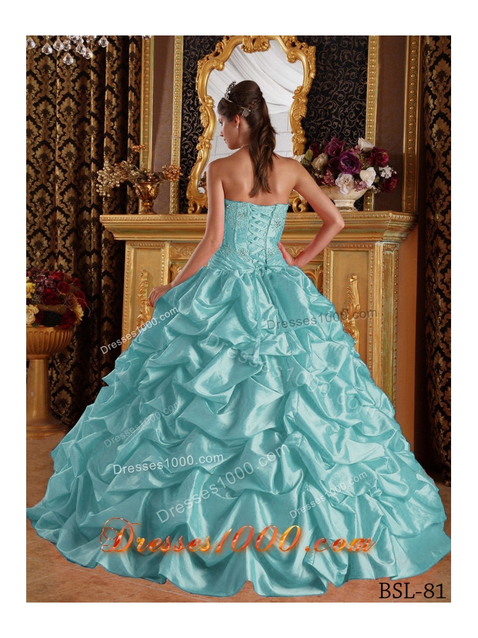 Aqua Blue Ball Gown Sweetheart Quinceanera Dress with Taffeta Emboridery Beading