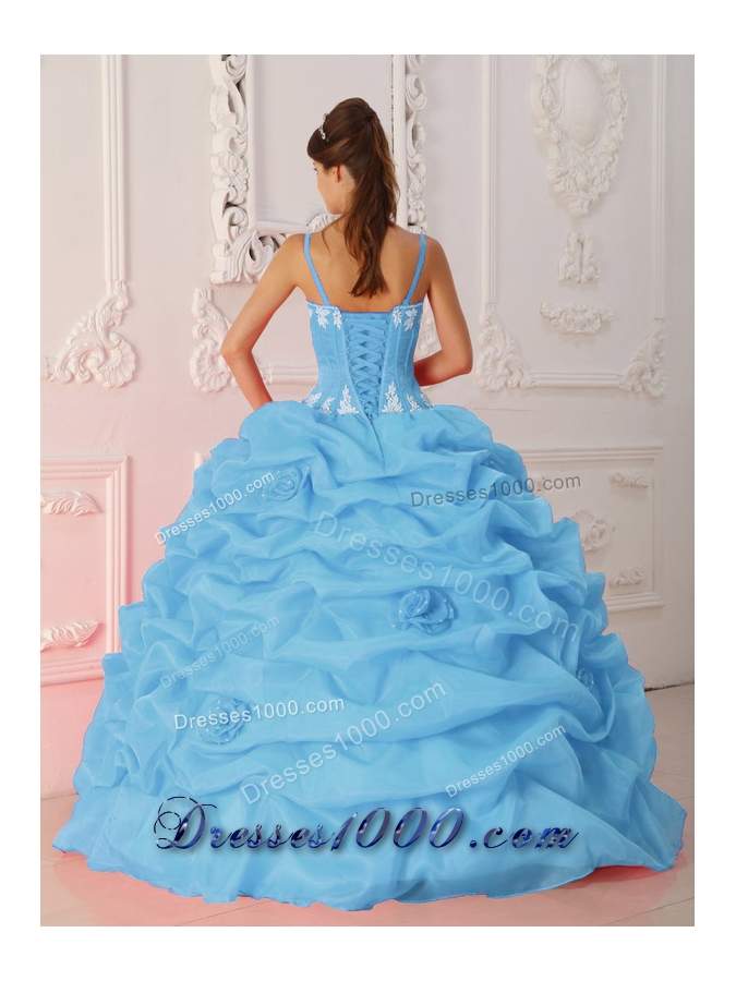 Baby Blue Ball Gown Straps Quinceanera Dress with Organza Appliques