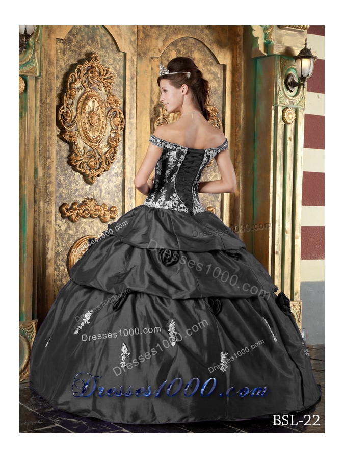 Elegant Grey Puffy Off The Shoulder Floor for 2014 Appliques Quinceanera Dress with Pick-ups