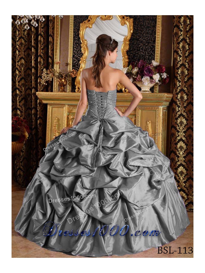 Gorgeous Gray Puffy Strapless Beading for 2014 Quinceanera Dress with Pick-ups