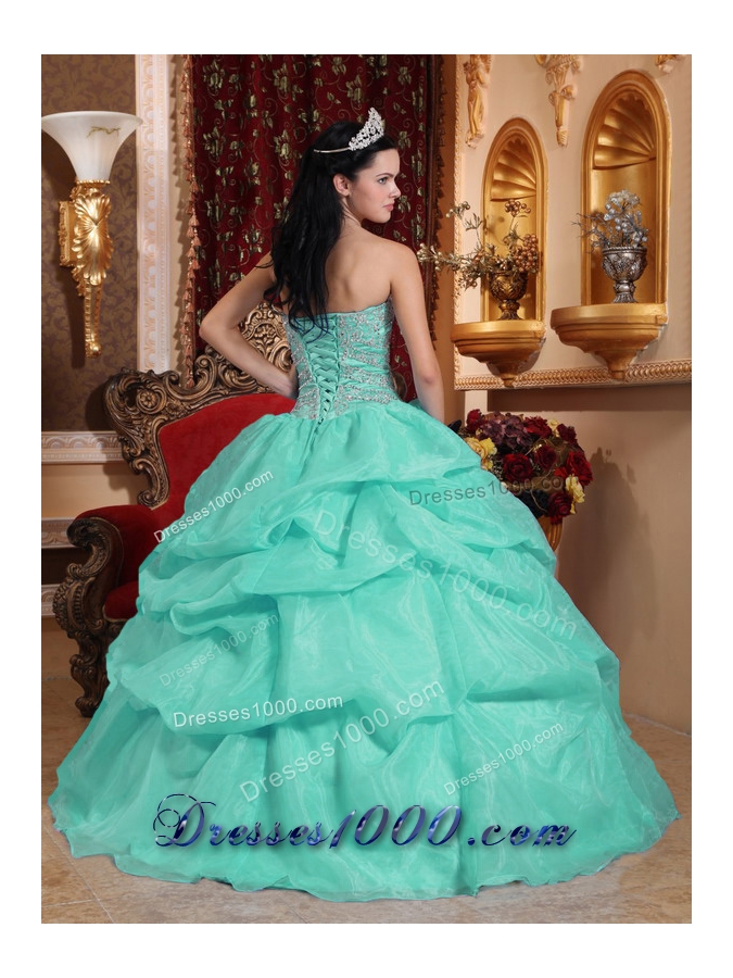 Perfect Aqua Blue Ball Gown Sweetheart Beading Quinceanera Dress with Pick-ups
