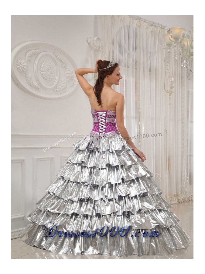 Popular Princess Strapless Beading Quinceanera Dress with Ruffled Layers
