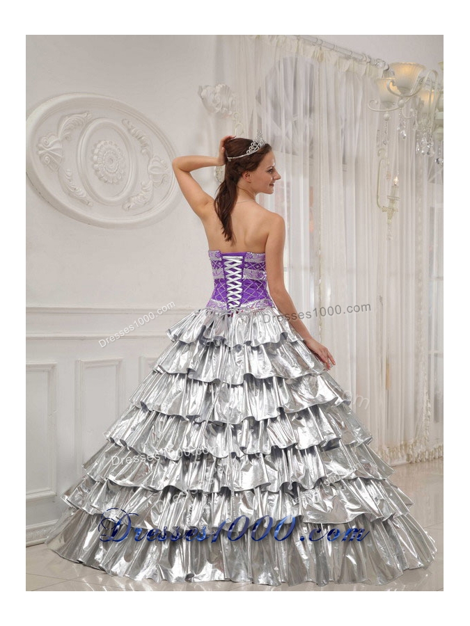 Popular Princess Strapless Beading Quinceanera Dress with Ruffled Layers for 2014
