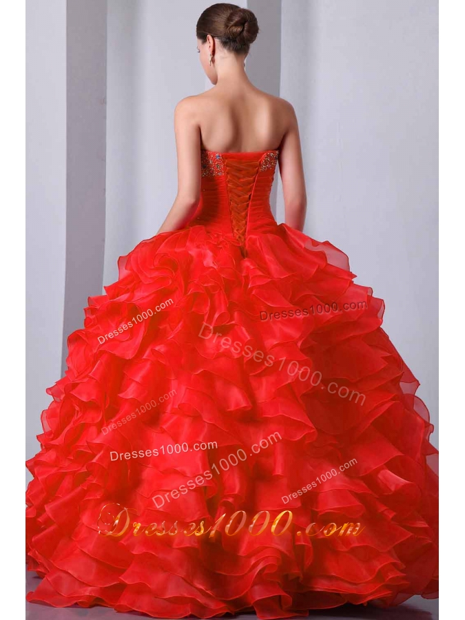 Red Princess Sweetheart Beading and Ruffles Quinceanera Gowns