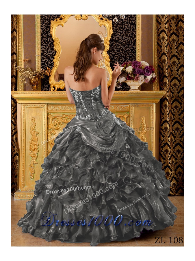 The Brand New Style Dark Gray Puffy Sweetheart with Ruffles for 2014 Quinceanera Dress