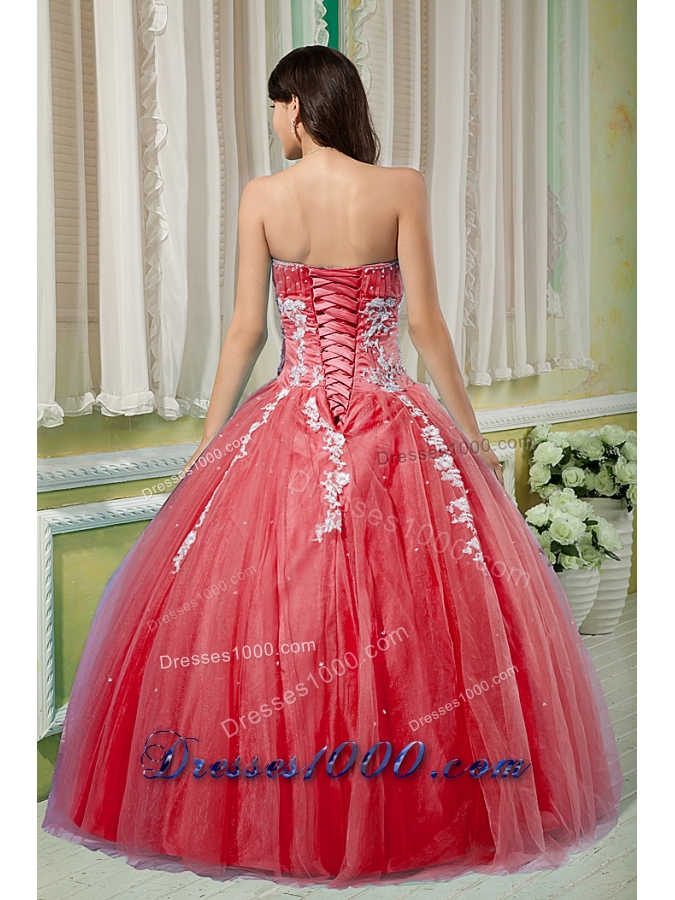 Watermelon Sweetheart Tulle Appliques Quinceneara Dresses On Sale