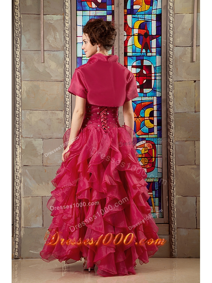 Wine Red A-line Sweetheart Organza Beading and Ruffles Sweet 16 Dresses