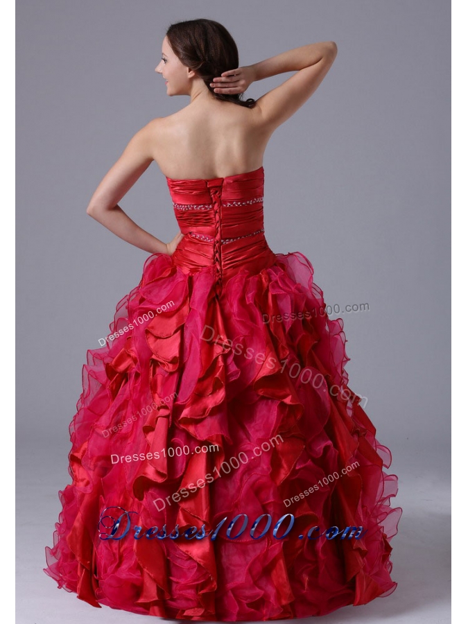 Wine Red Beaded Decorate Bust Quinceanera Gown with Ruffles