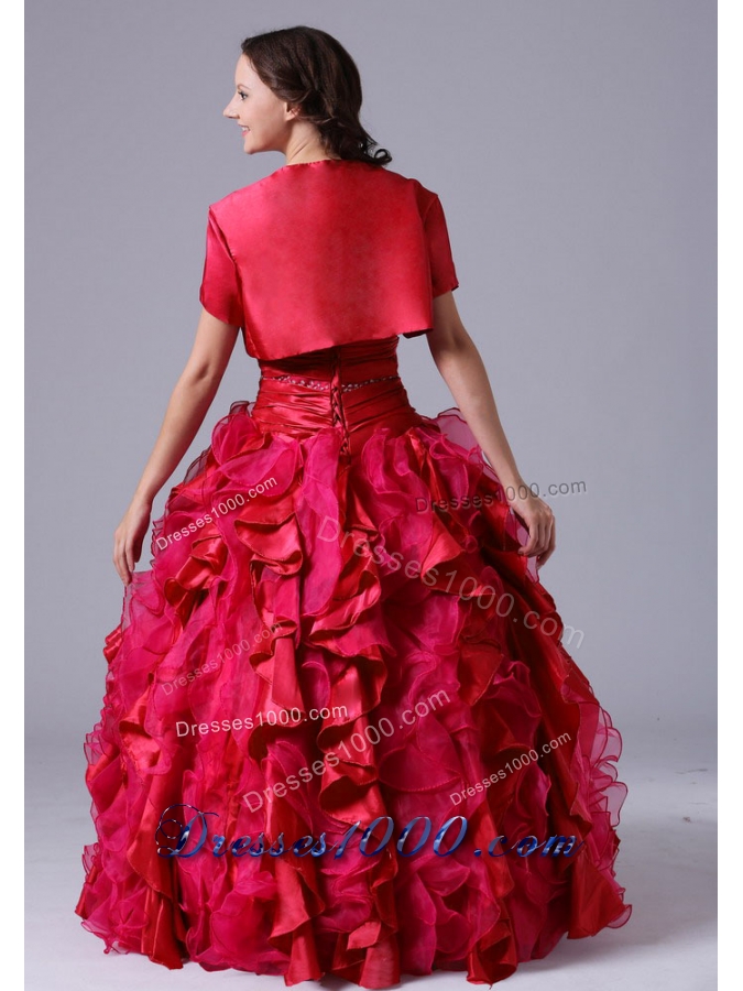 Wine Red Beaded Decorate Bust Quinceanera Gown with Ruffles