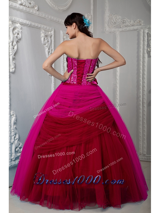 Wine Red Sweetheart Sequins and Bowknot Quinceanera