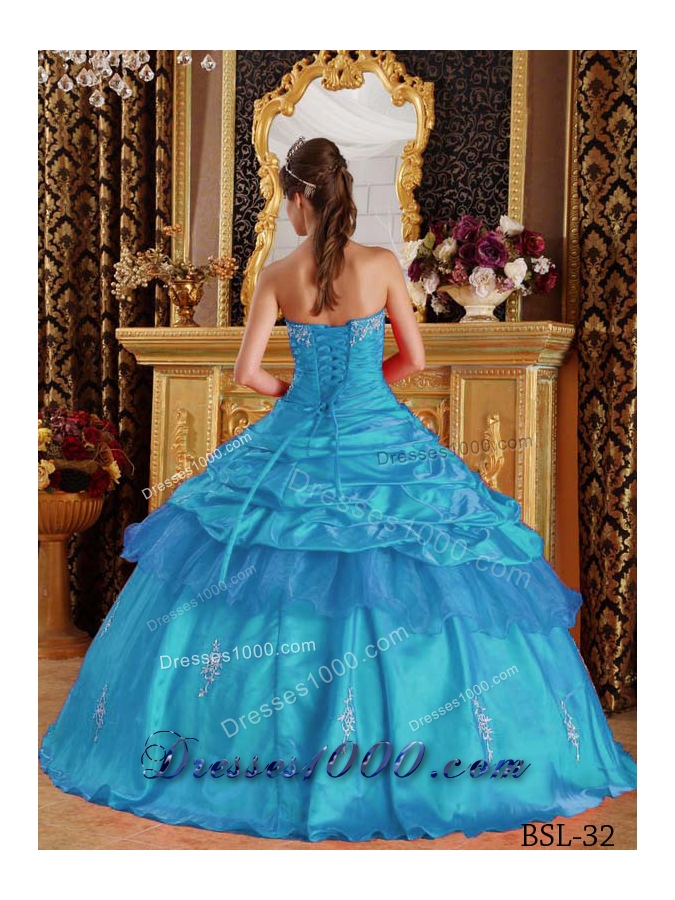 2014 Fashionable Aqua Blue Ball Gown Sweetheart Beading Quinceanera Dress with Appliques