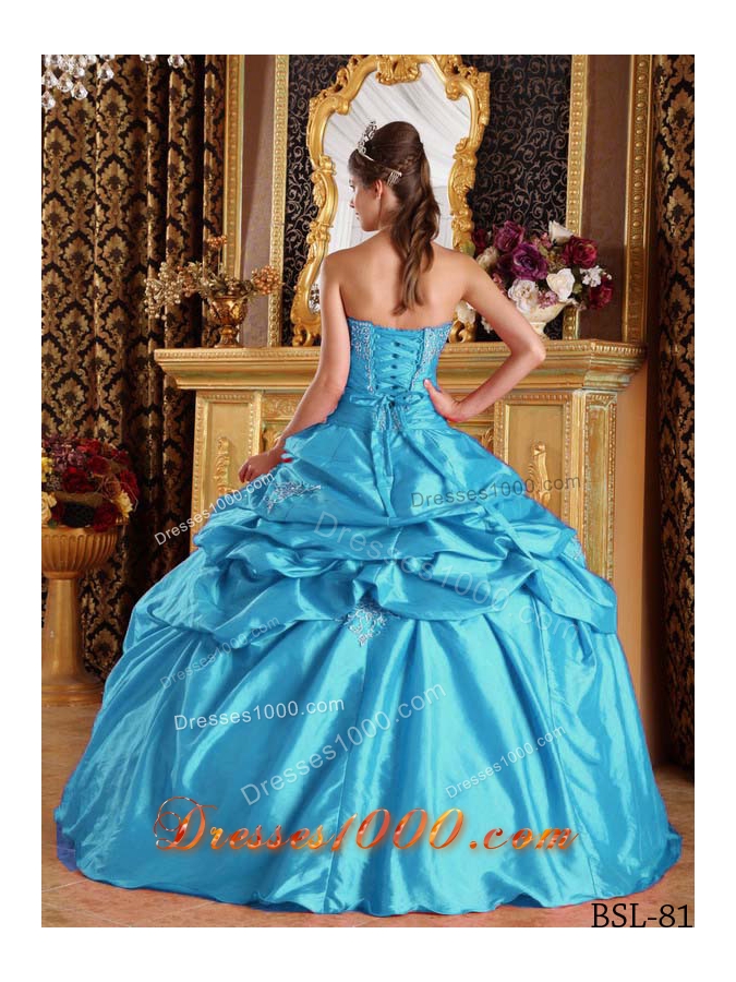 Aqua Blue Ball Gown Strapless Floor-length Quinceanera Dress with Taffeta