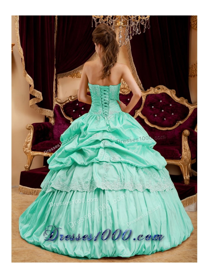 Beautiful Ball Gown Strapless Apple Green Quinceanera Dress with Taffeta Appliques